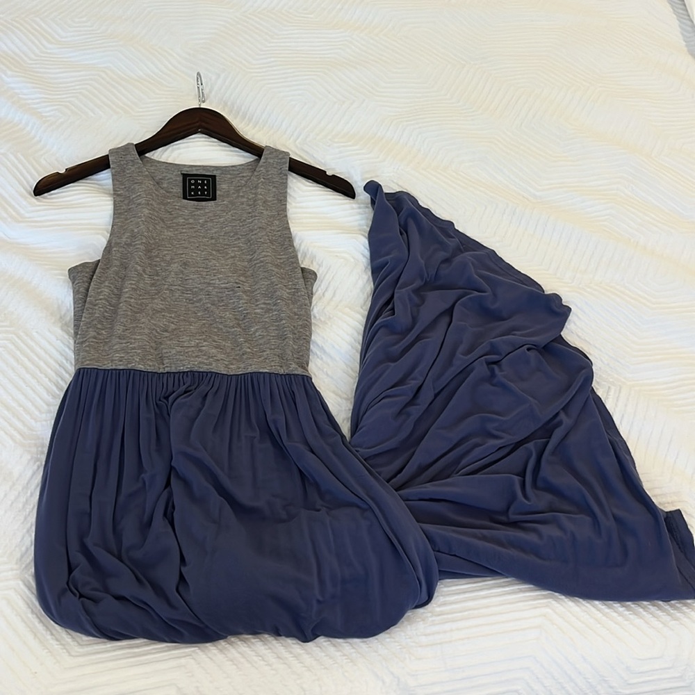 Gray and Blue Pleated Maxi Dress